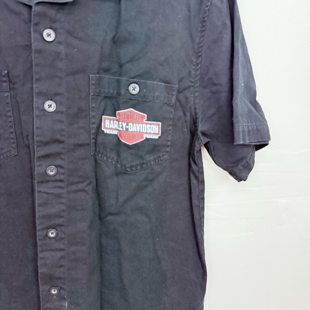 Harley-Davidson Black Short Sleeve Button Up Shirt C29 - Picture 4 of 7
